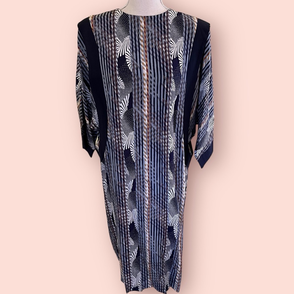 Argenti Vintage 80's 100% Silk Abstract Stripes Print Shift Dress 10